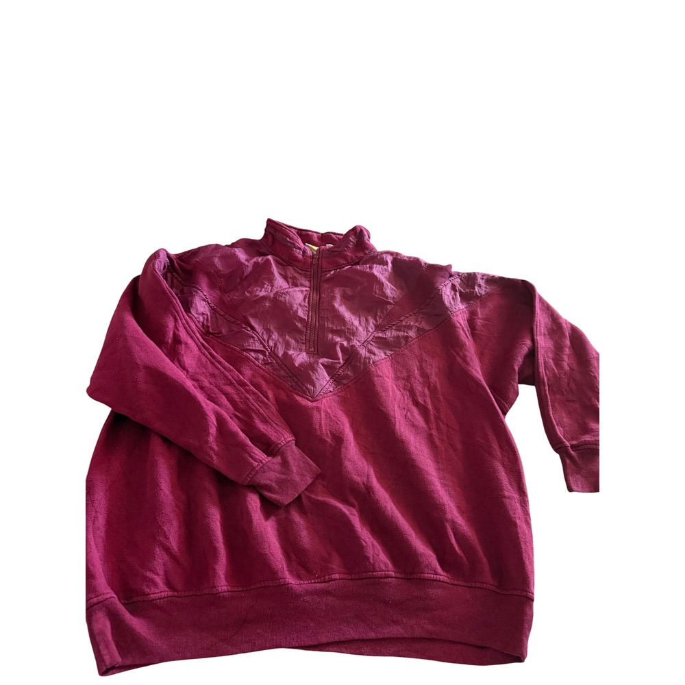 Just Run Woman Vintage 90s Burgundy Quarter Zip Fleece Sweatshirt 2X Chevron